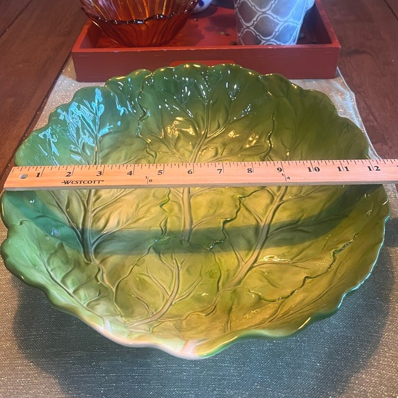 Vintage Otagiri Cabbage Leaf Serving Bowl Green Embossed Ceramic 12 Inch* - Picture 2 of 8